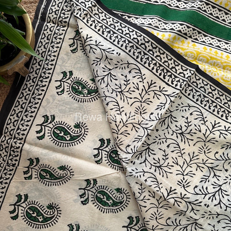 Cream Cotton Printed Saree CS03