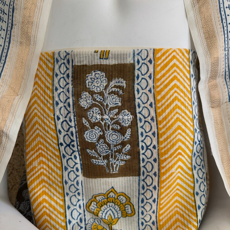 Maheshwari Yellow-Brown Bagh Indigo Print Suit MBIS22