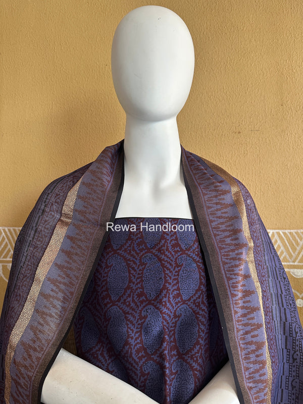 Maheshwari Blue-Red Bagh Print Suit BSP0242