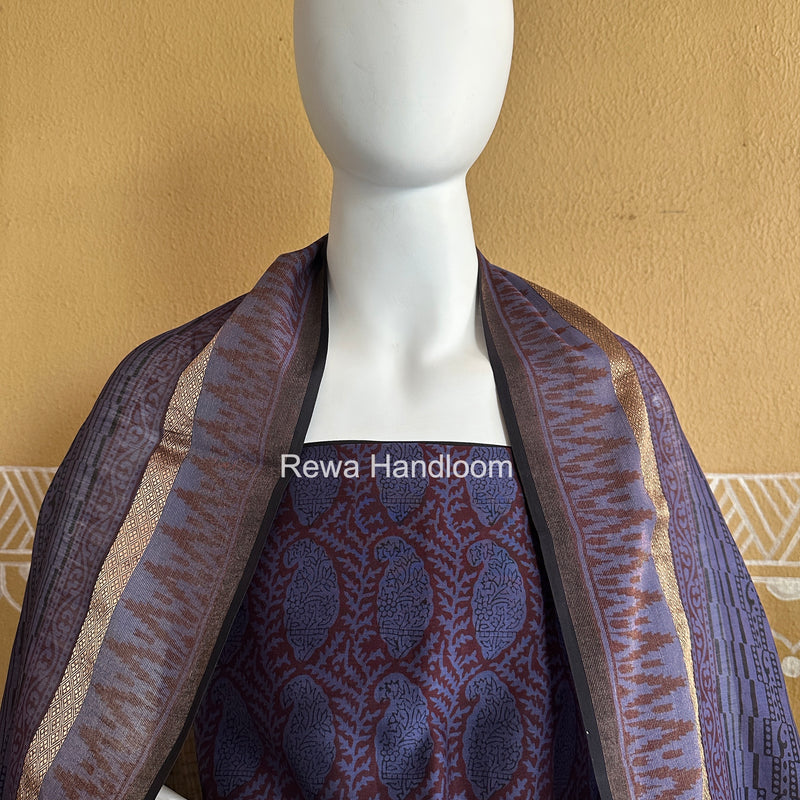 Maheshwari Blue-Red Bagh Print Suit BSP0242