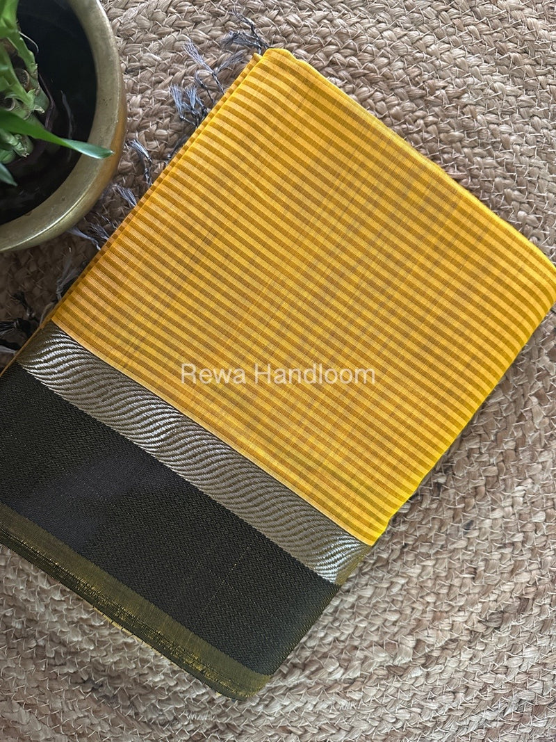 Maheshwari Turmeric Yellow Resham Thread Border Saree RTBS013