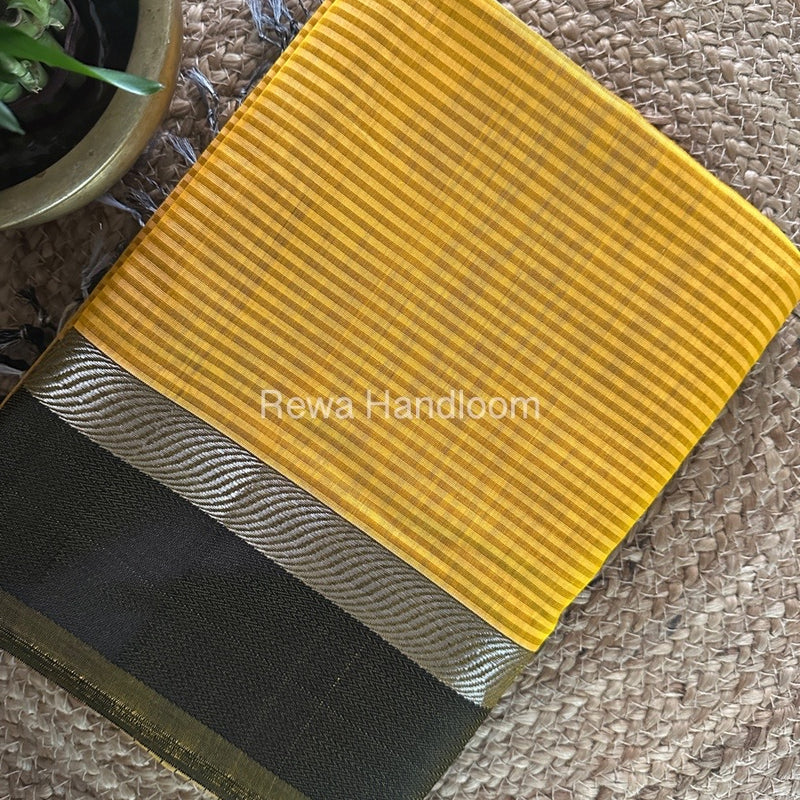 Maheshwari Turmeric Yellow Resham Thread Border Saree RTBS013