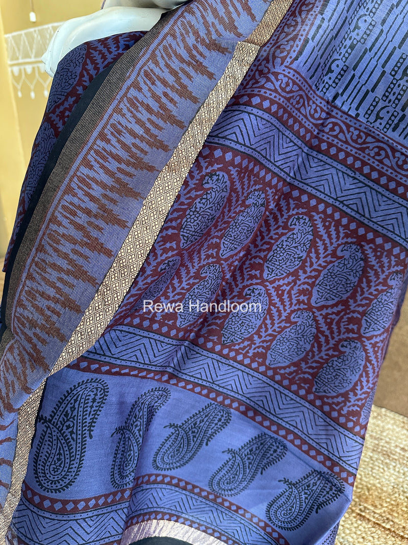 Maheshwari Blue-Red Bagh Print Suit BSP0242