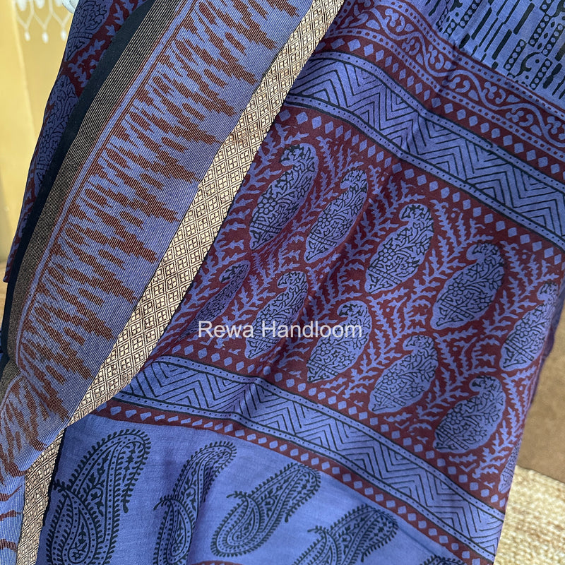 Maheshwari Blue-Red Bagh Print Suit BSP0242