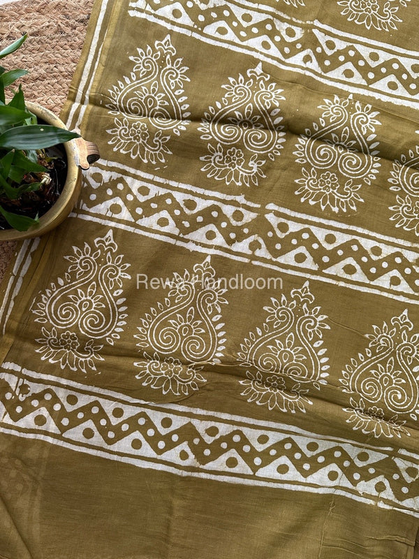 Mehendi Green Cotton Printed Saree CS025