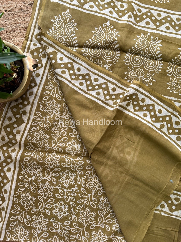 Mehendi Green Cotton Printed Saree CS025