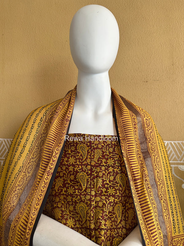Maheshwari Yellow-Maroon Bagh Print Suit BSP0245