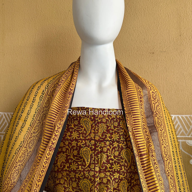 Maheshwari Yellow-Maroon Bagh Print Suit BSP0245