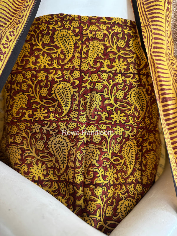 Maheshwari Yellow-Maroon Bagh Print Suit BSP0245