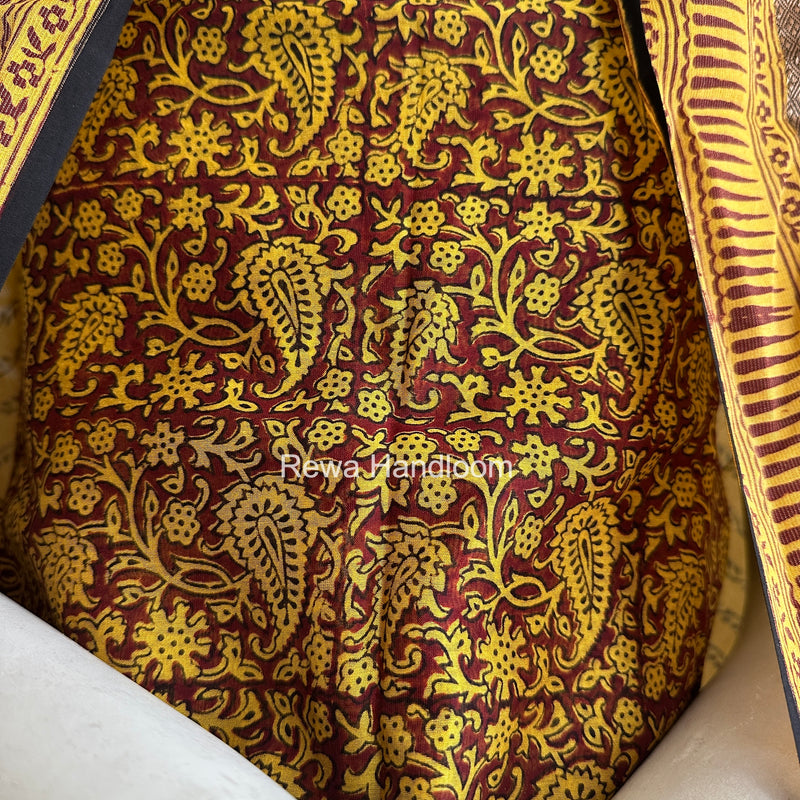 Maheshwari Yellow-Maroon Bagh Print Suit BSP0245