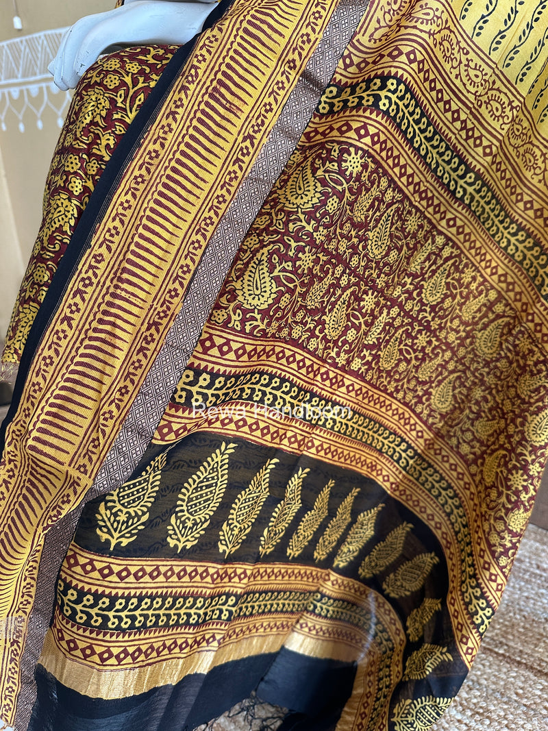 Maheshwari Yellow-Maroon Bagh Print Suit BSP0245