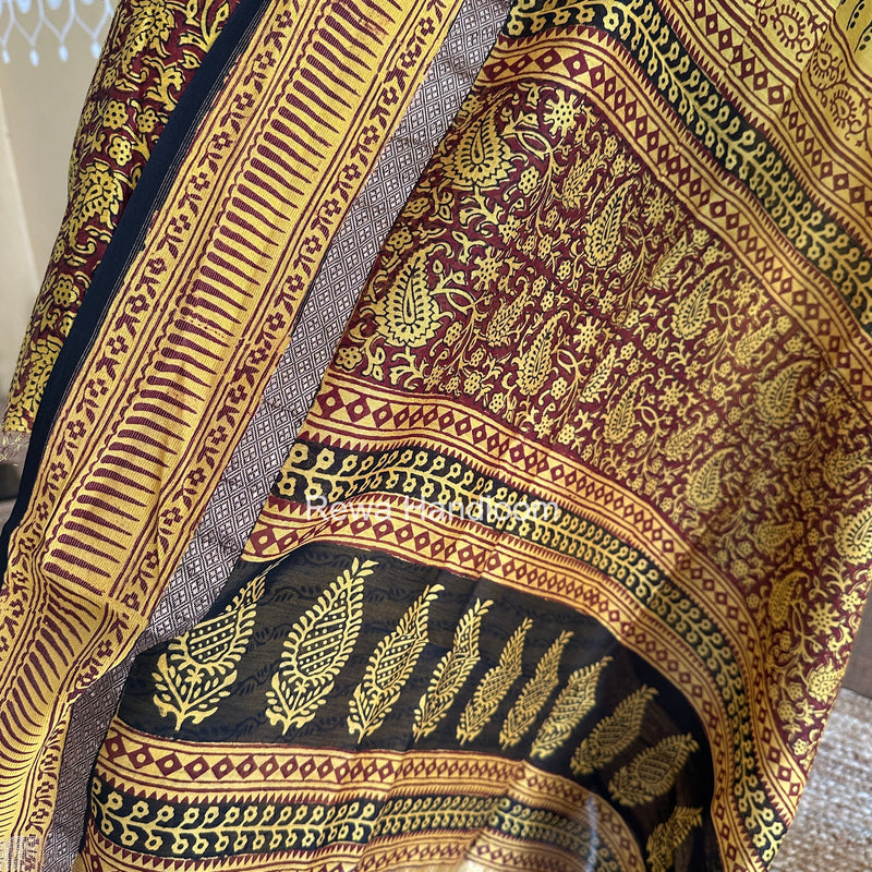 Maheshwari Yellow-Maroon Bagh Print Suit BSP0245