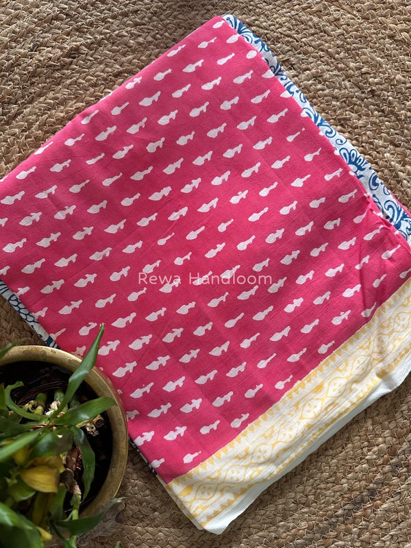 Rani Pink-White Indigo Bagh Print Suit BCI025