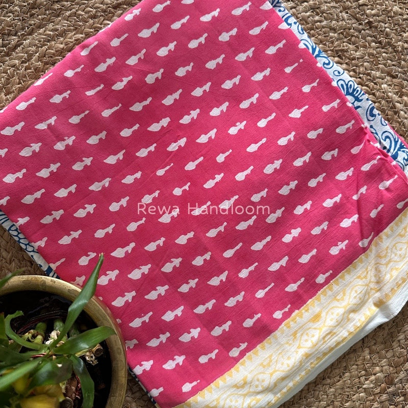 Rani Pink-White Indigo Bagh Print Suit BCI025
