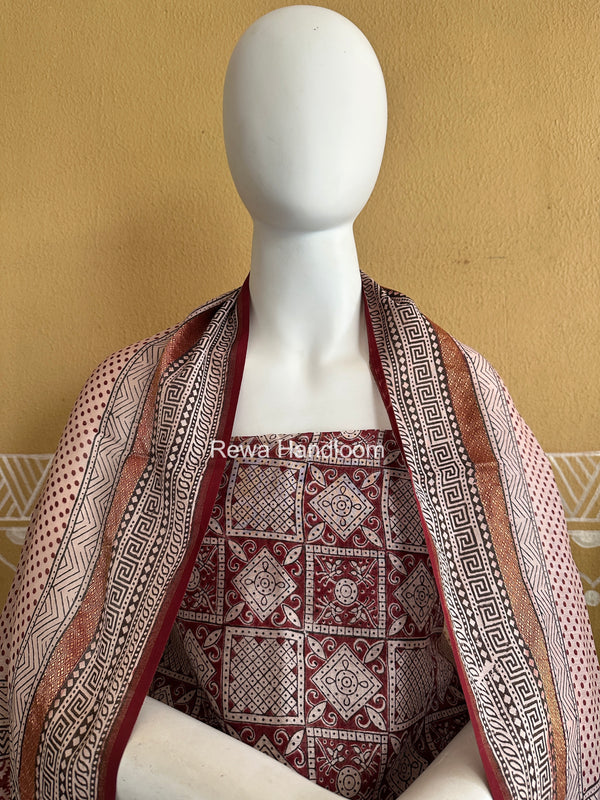 Maheshwari White-Red Bagh Print Suit BSP0243