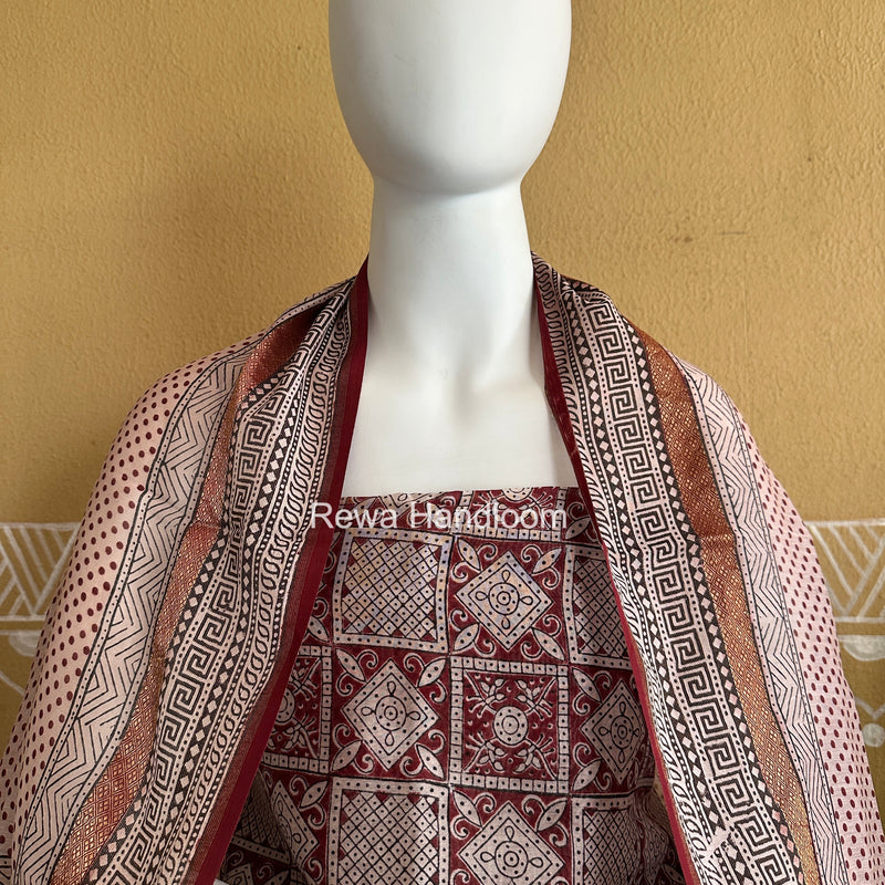 Maheshwari White-Red Bagh Print Suit BSP0243