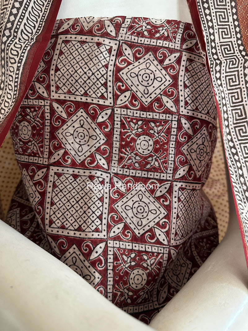 Maheshwari White-Red Bagh Print Suit BSP0243