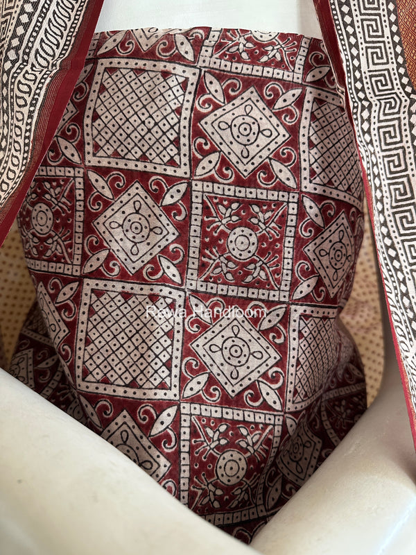 Maheshwari White-Red Bagh Print Suit BSP0243