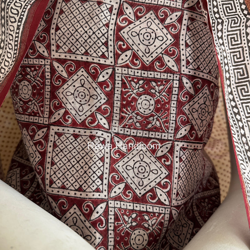 Maheshwari White-Red Bagh Print Suit BSP0243