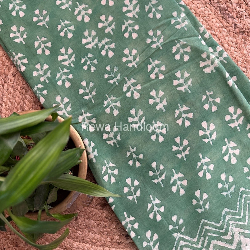 Sea Green Cotton Printed Saree CS031
