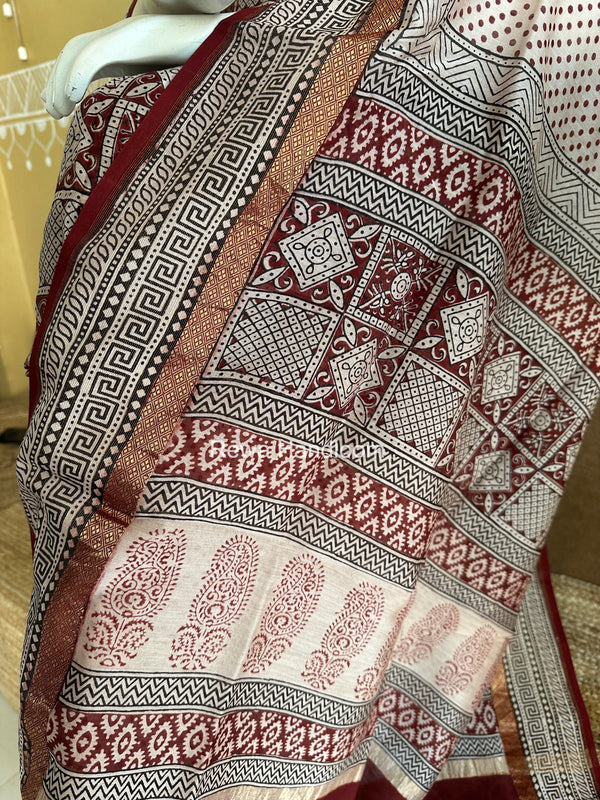 Maheshwari White-Red Bagh Print Suit BSP0243