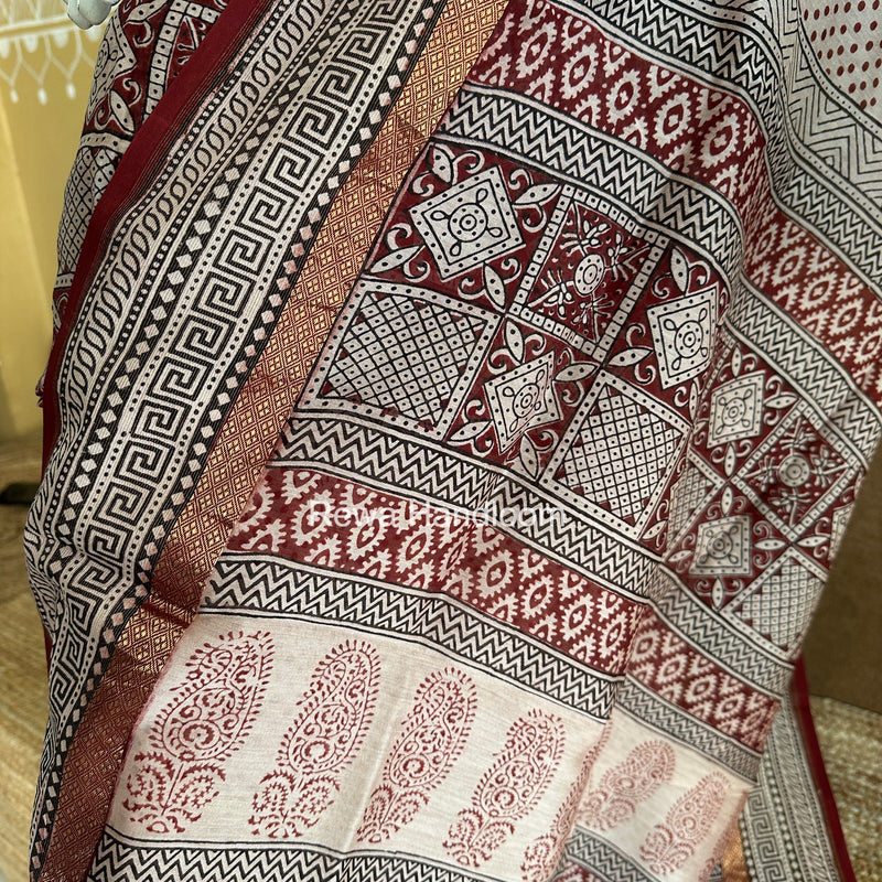 Maheshwari White-Red Bagh Print Suit BSP0243