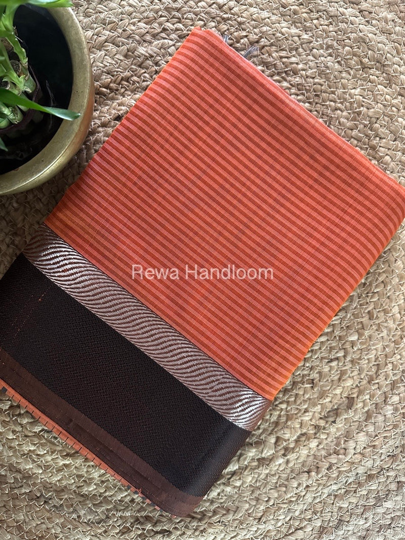 Maheshwari Rust Orange Resham Thread Border Saree RTBS08