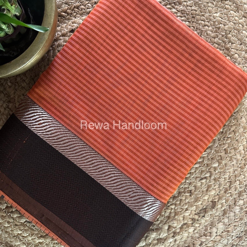 Maheshwari Rust Orange Resham Thread Border Saree RTBS08