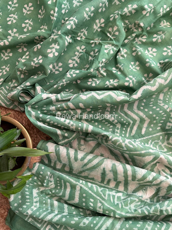 Sea Green Cotton Printed Saree CS031