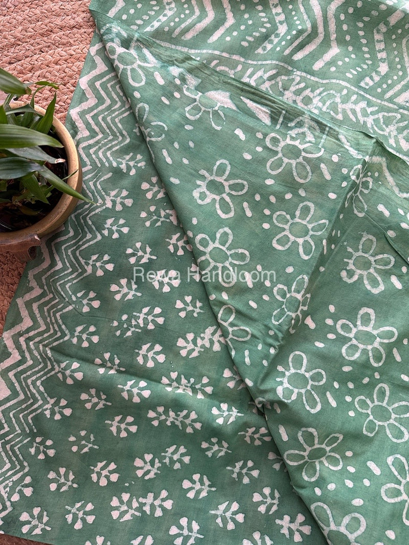 Sea Green Cotton Printed Saree CS031