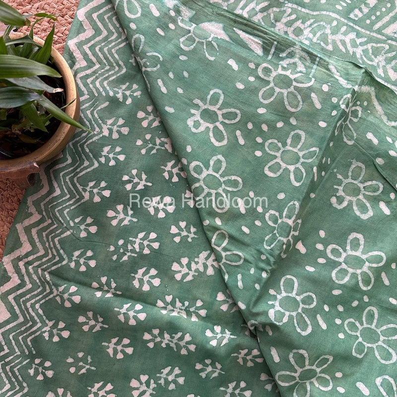 Sea Green Cotton Printed Saree CS031