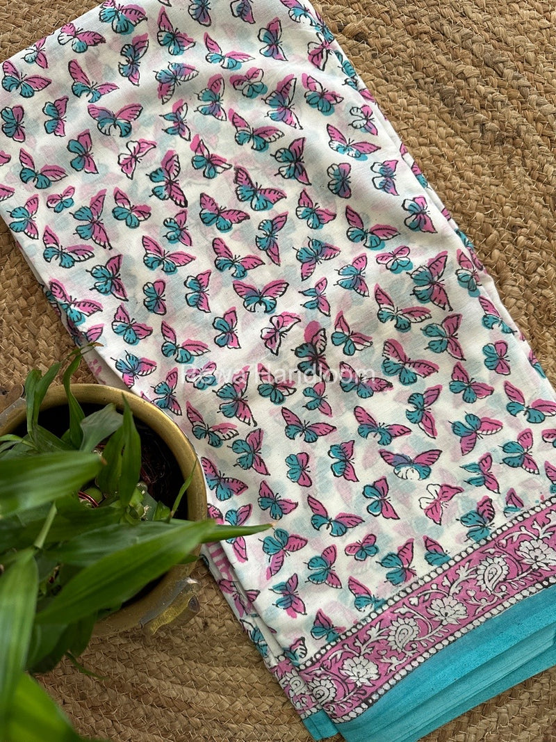 White Cotton Printed Saree CS011