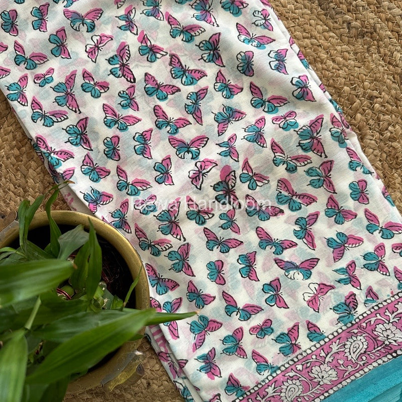 White Cotton Printed Saree CS011