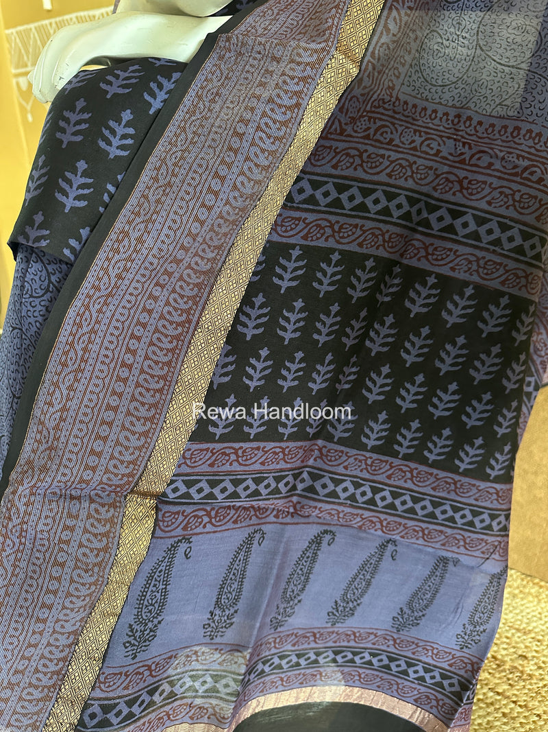 Maheshwari black-Purple Bagh Print Suit BSP0234