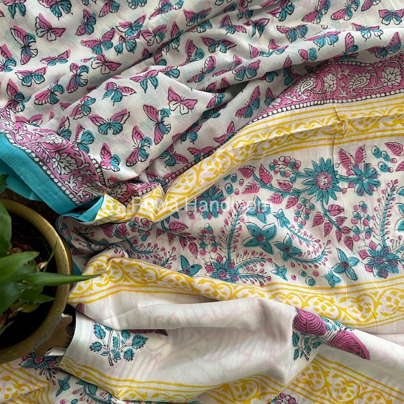 White Cotton Printed Saree CS011