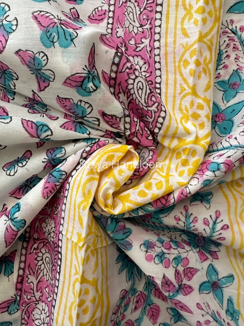 White Cotton Printed Saree CS011