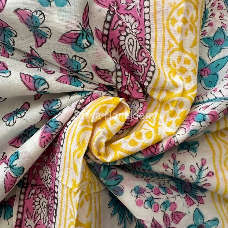 White Cotton Printed Saree CS011