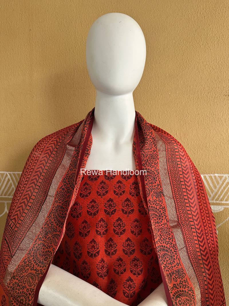 Maheshwari Orange-Maroon Bagh Print Suit BSP0244