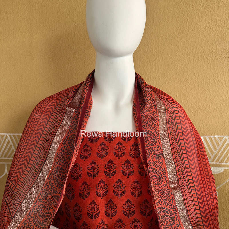 Maheshwari Orange-Maroon Bagh Print Suit BSP0244