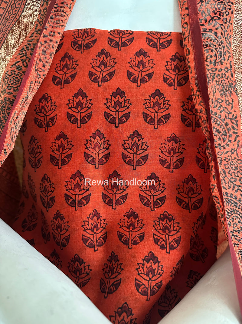 Maheshwari Orange-Maroon Bagh Print Suit BSP0244