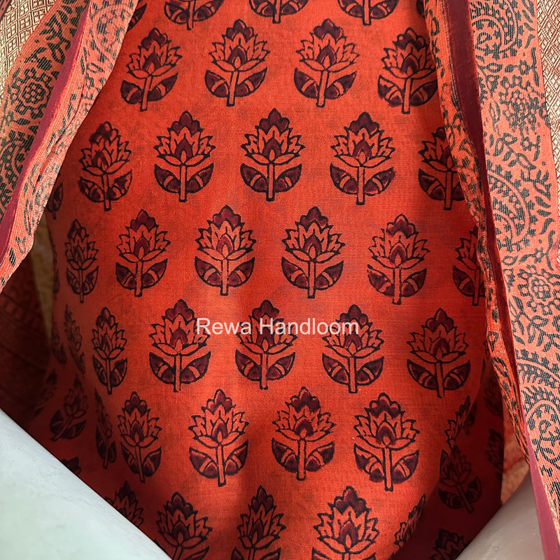 Maheshwari Orange-Maroon Bagh Print Suit BSP0244