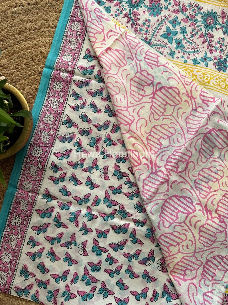White Cotton Printed Saree CS011