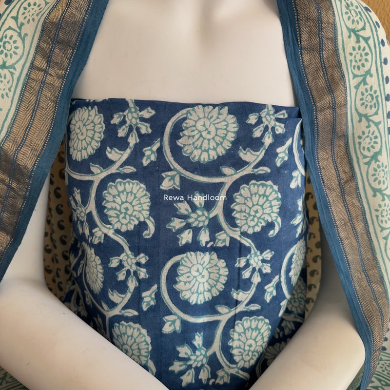 Maheshwari Blue-White Bagh Indigo Print Suit MBIS26