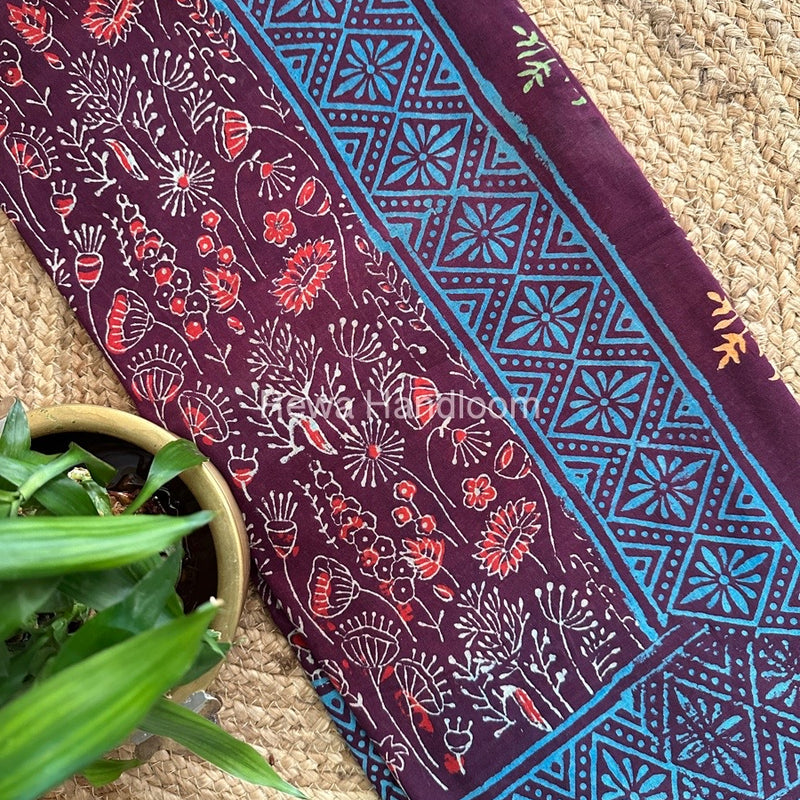 Wine Cotton Printed Saree CS026