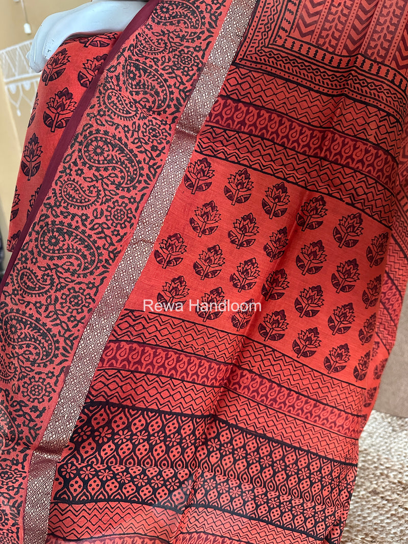 Maheshwari Orange-Maroon Bagh Print Suit BSP0244