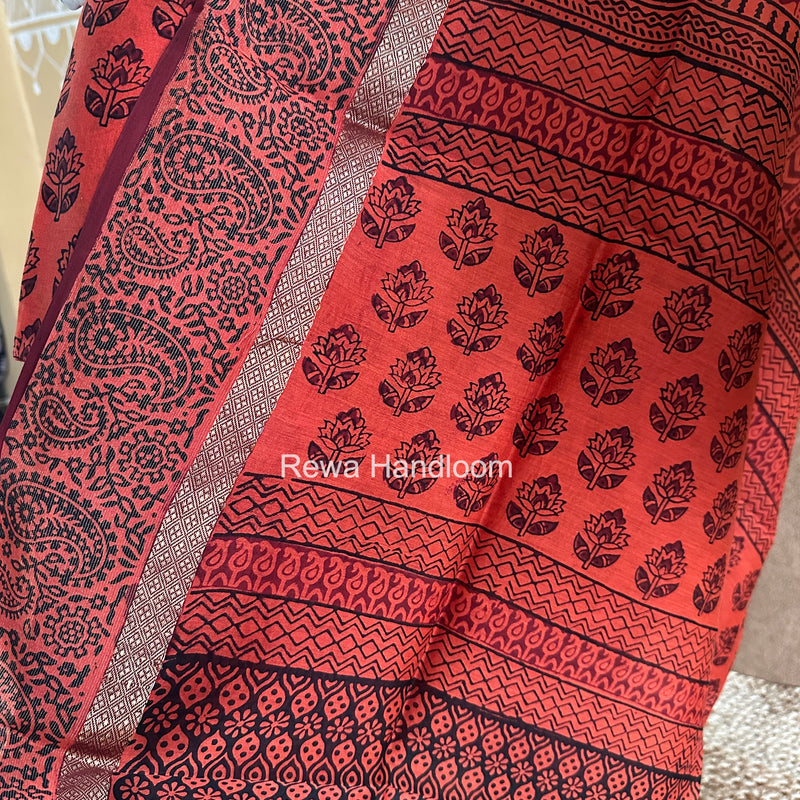 Maheshwari Orange-Maroon Bagh Print Suit BSP0244