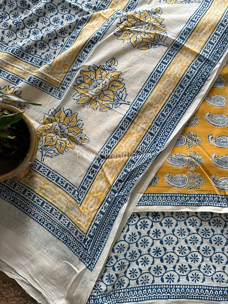 Yellow-Blue Indigo Bagh Print Suit BCI029