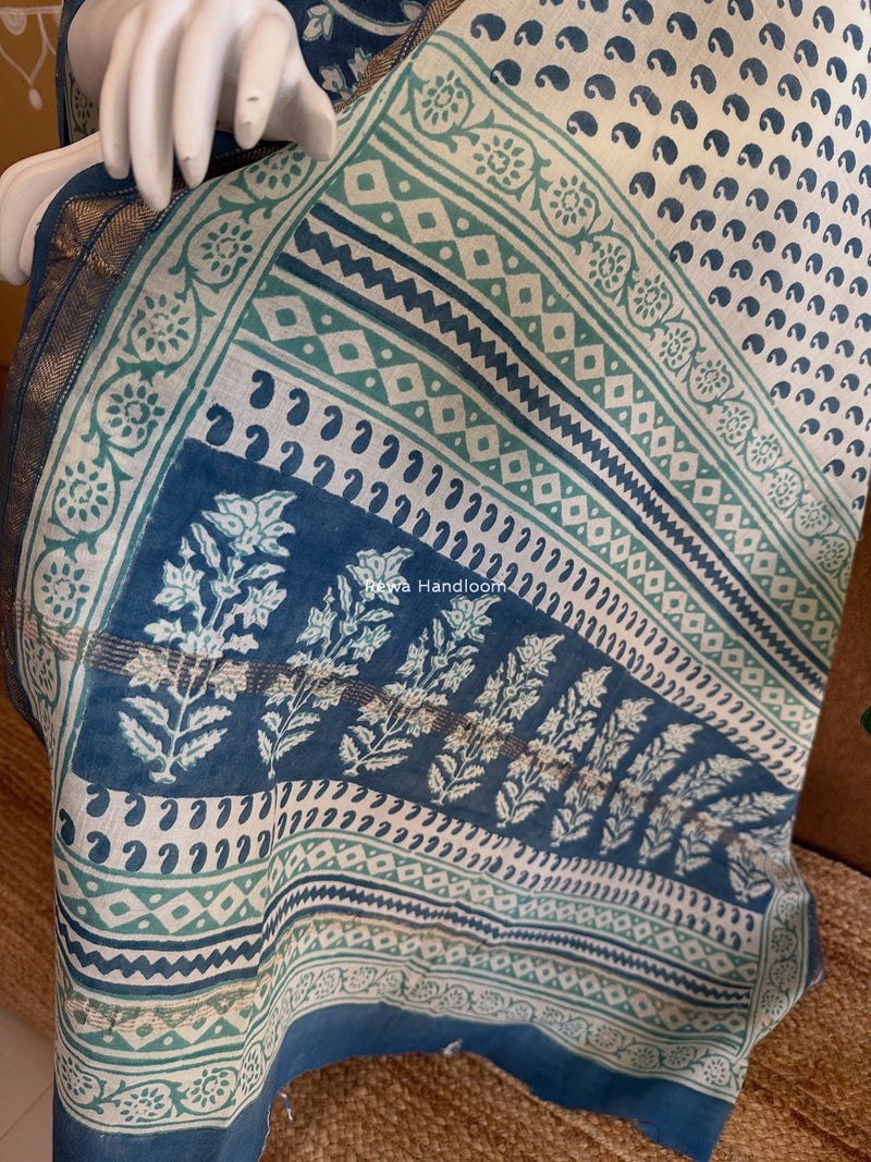 Maheshwari Blue-White Bagh Indigo Print Suit MBIS26