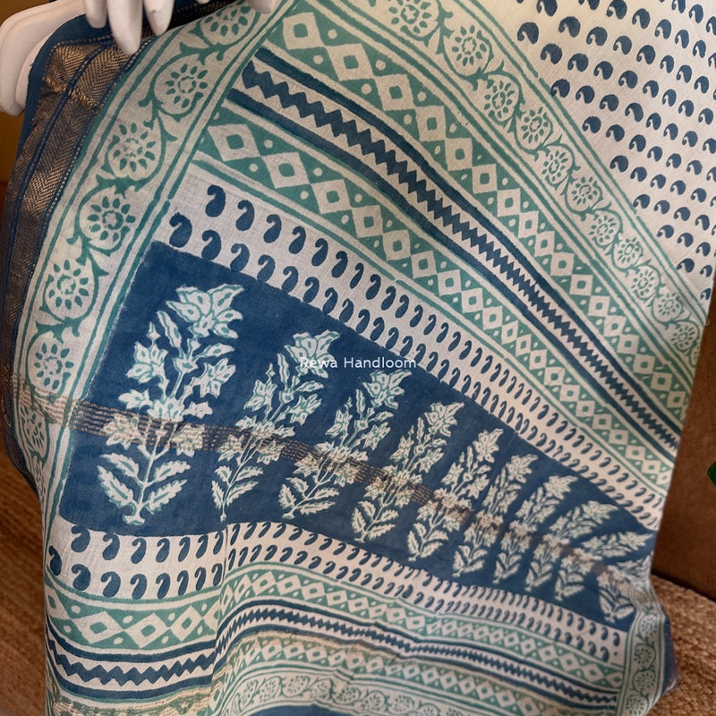 Maheshwari Blue-White Bagh Indigo Print Suit MBIS26