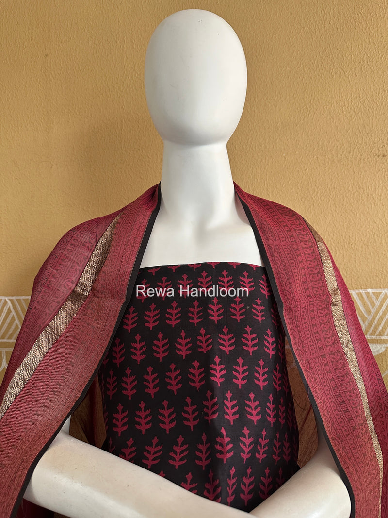Maheshwari Black-Pink Bagh Print Suit BSP0241